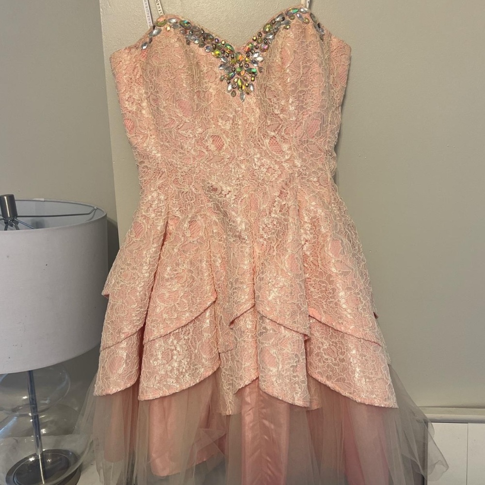 Masquerade Pink Embellished Tiered Prom Gown